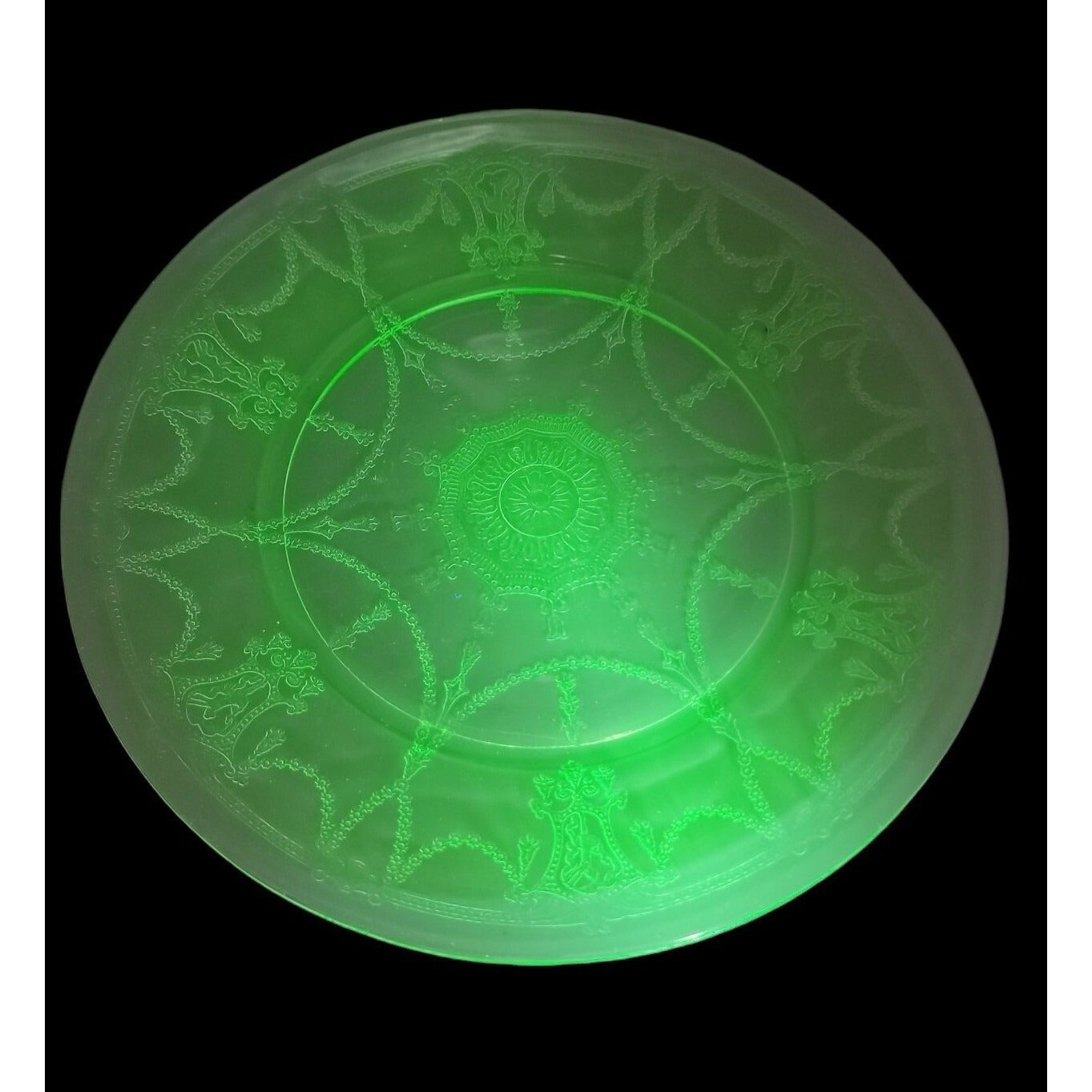 VTG Anchor Hocking Uranium Cameo Ballerina Dinner Plate Green Depression Glass