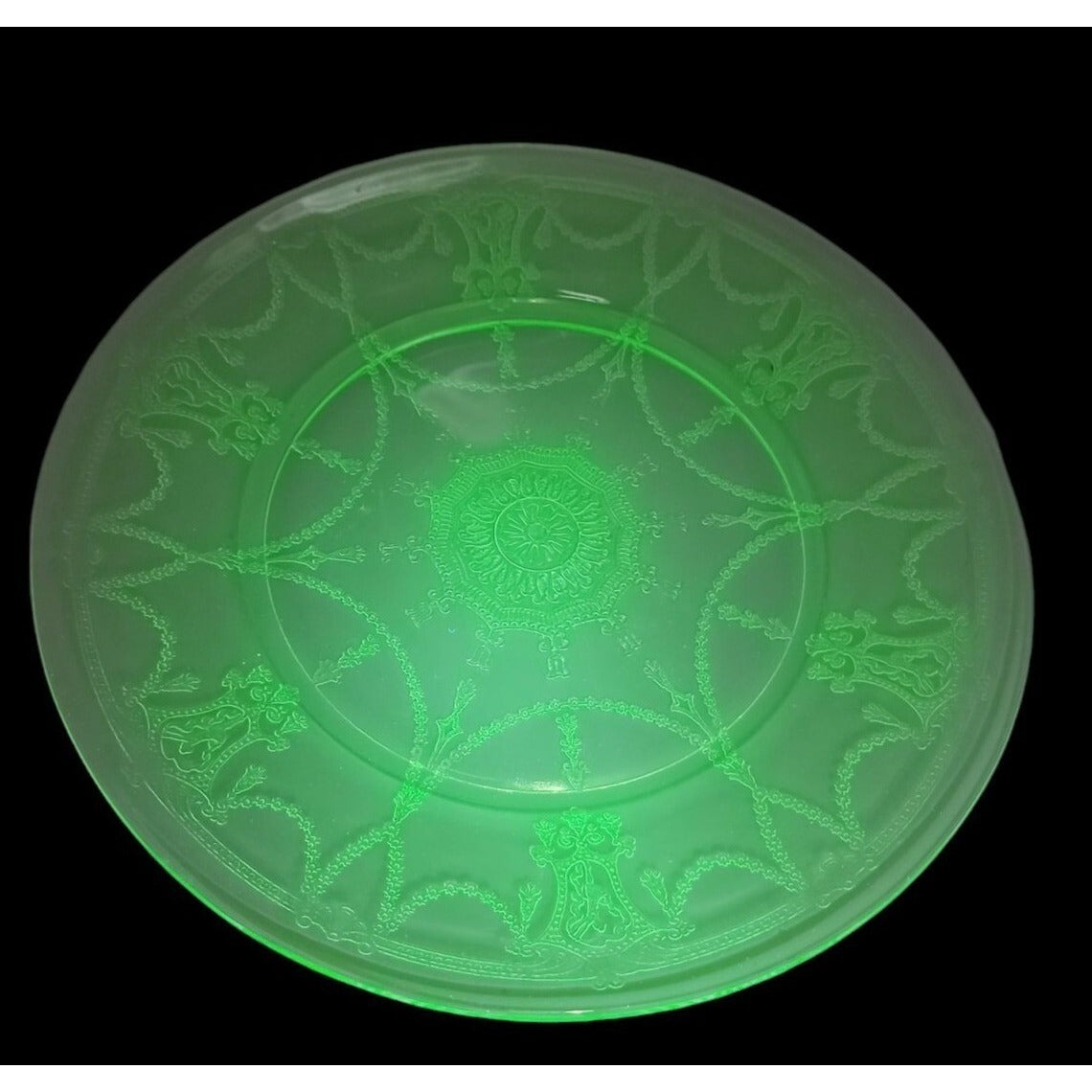 VTG Anchor Hocking Uranium Cameo Ballerina Dinner Plate Green Depression Glass