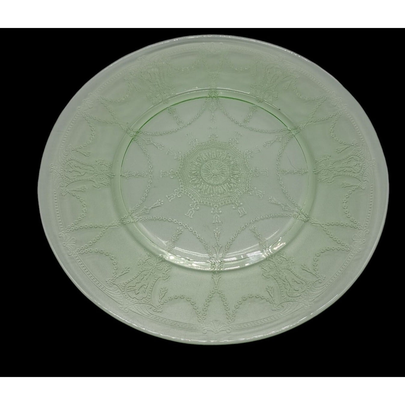 VTG Anchor Hocking Uranium Cameo Ballerina Dinner Plate Green Depression Glass