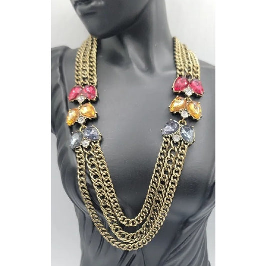 Chloe + Isabel Color Code Plum Three-Row Necklace Model N276 Antique Gold Tone