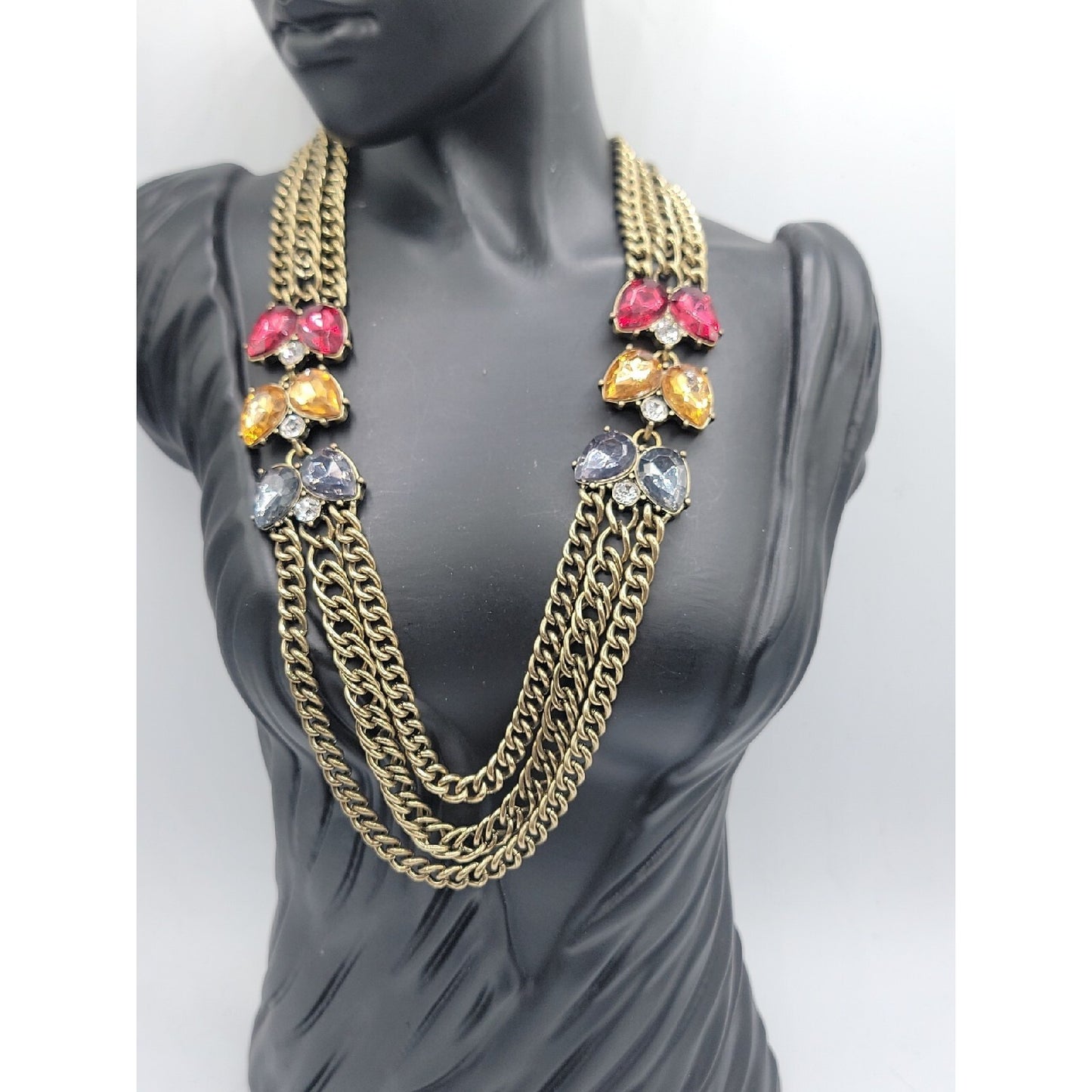 Chloe + Isabel Color Code Plum Three-Row Necklace Model N276 Antique Gold Tone