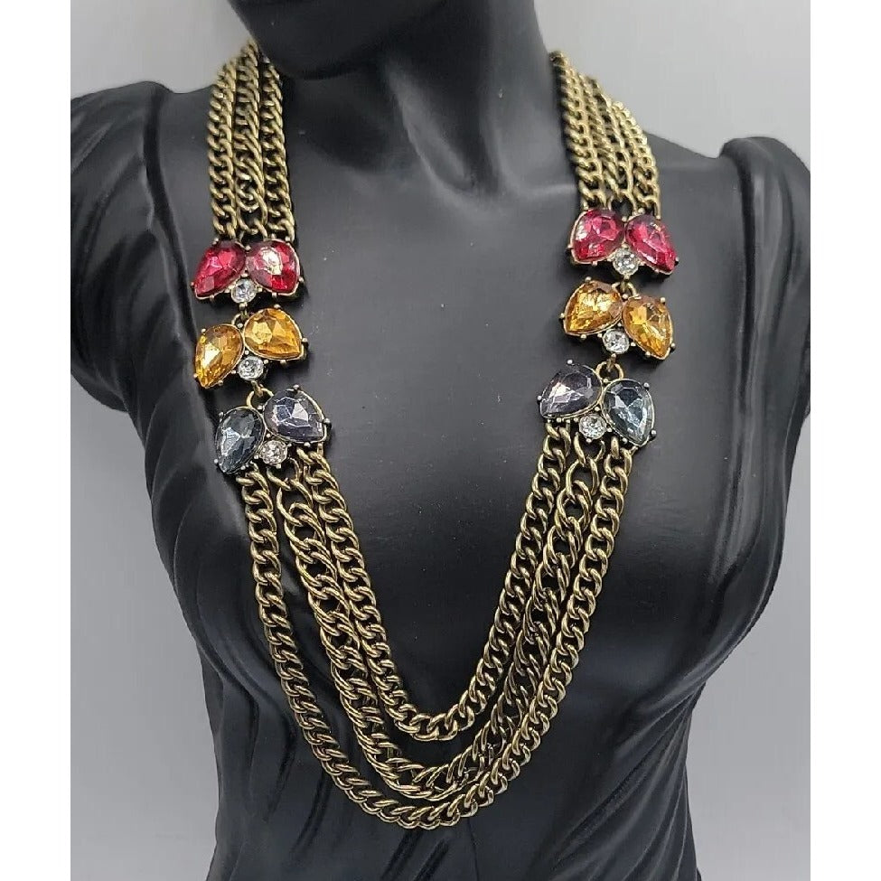 Chloe + Isabel Color Code Plum Three-Row Necklace Model N276 Antique Gold Tone