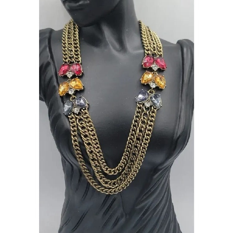 Chloe + Isabel Color Code Plum Three-Row Necklace Model N276 Antique Gold Tone