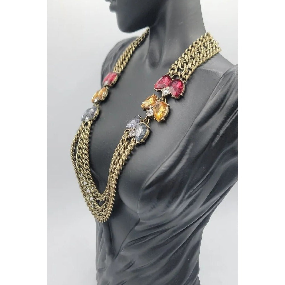 Chloe + Isabel Color Code Plum Three-Row Necklace Model N276 Antique Gold Tone