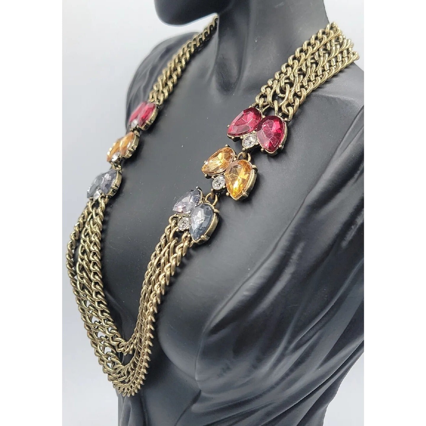 Chloe + Isabel Color Code Plum Three-Row Necklace Model N276 Antique Gold Tone