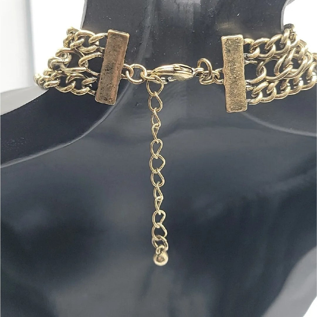 Chloe + Isabel Color Code Plum Three-Row Necklace Model N276 Antique Gold Tone