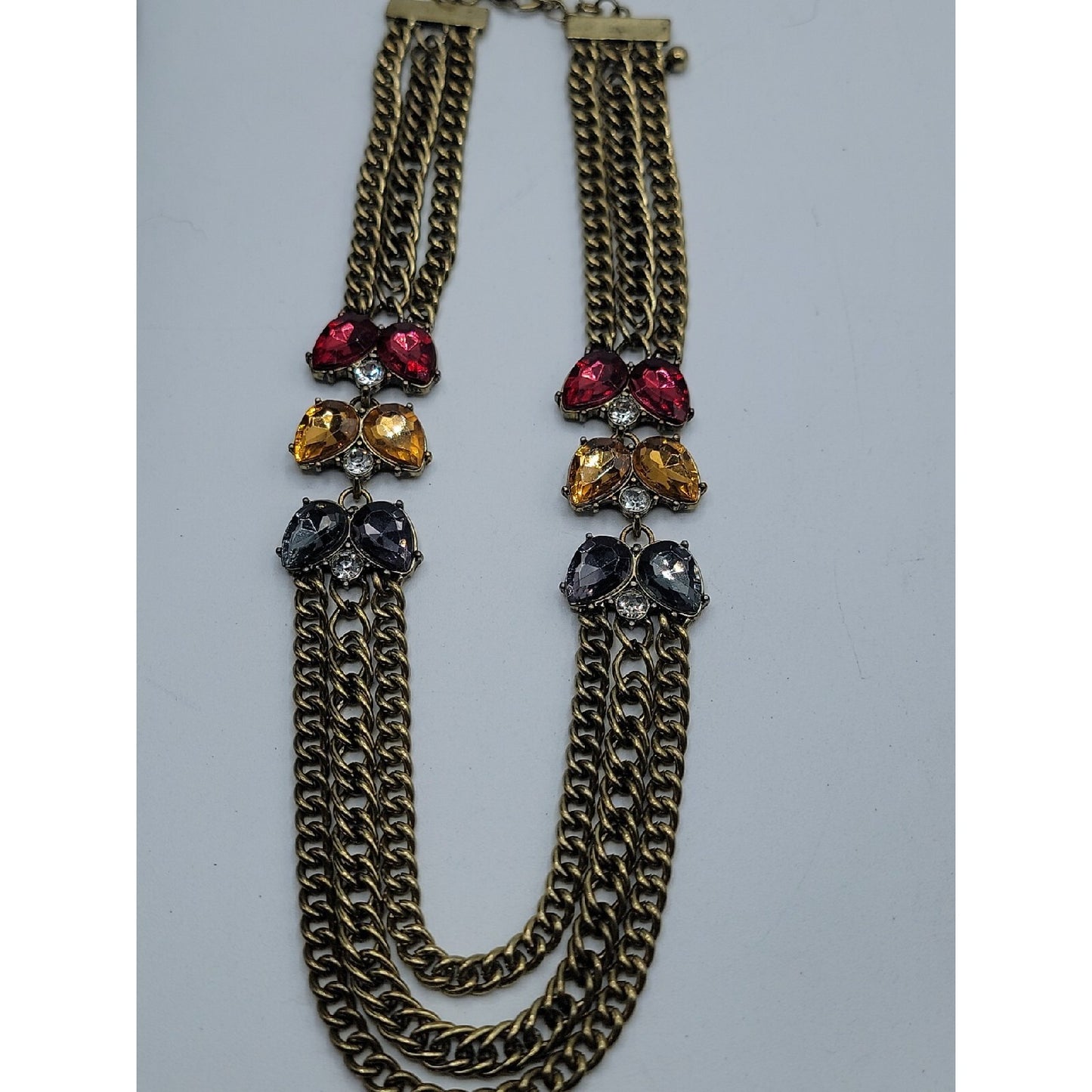 Chloe + Isabel Color Code Plum Three-Row Necklace Model N276 Antique Gold Tone