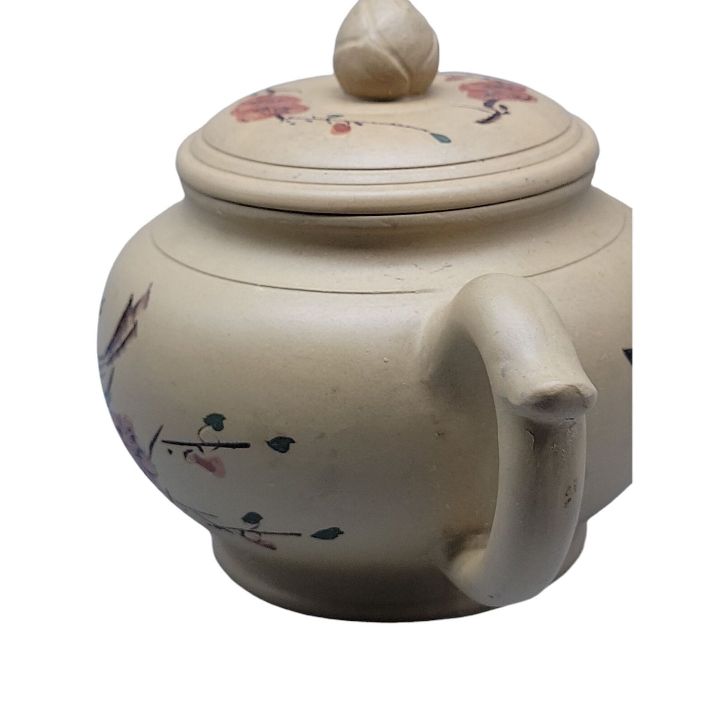 Vintage Chinese Yixing Zisha Teapot Duanni Clay Bird & Flowers Calligraphy 1980s