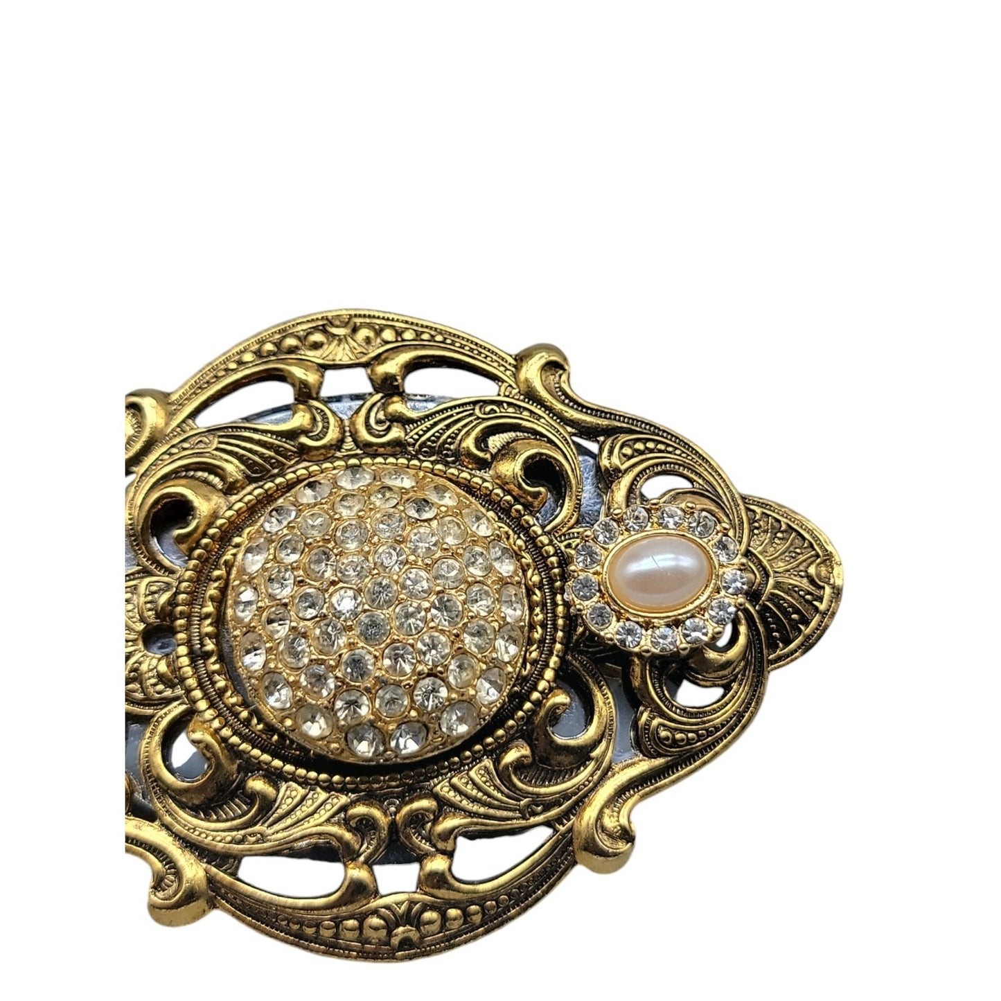 Antique Style Gold Openwork Scroll Border Oval Brooch Large Victorian Revival