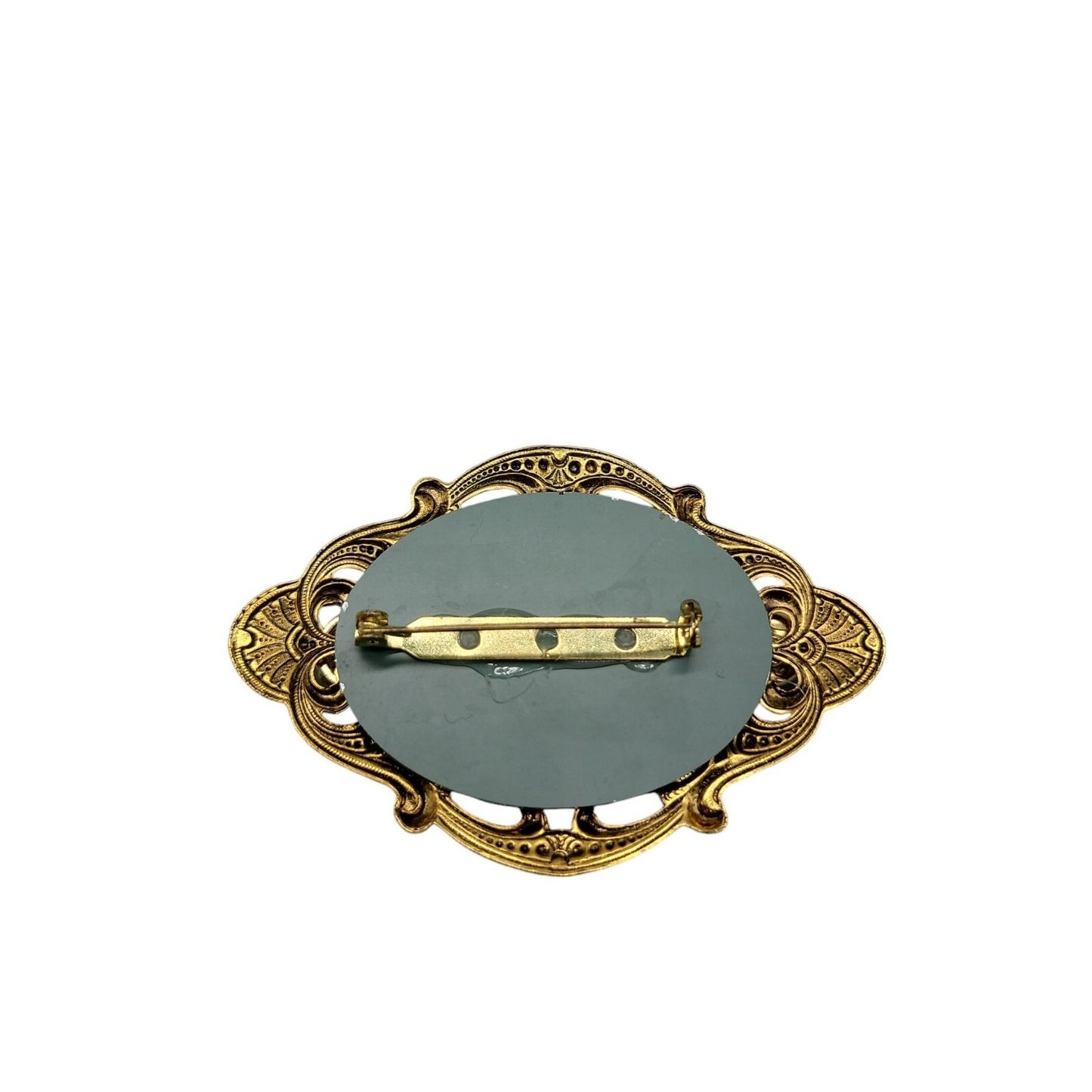 Antique Style Gold Openwork Scroll Border Oval Brooch Large Victorian Revival