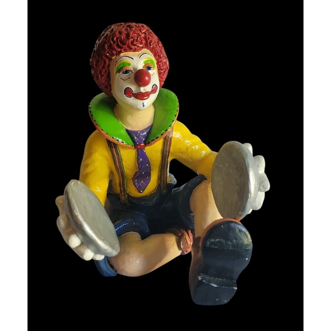 Large Colorful Clown Statue 12" Solid Chalkware Unsigned Tambourines Bright