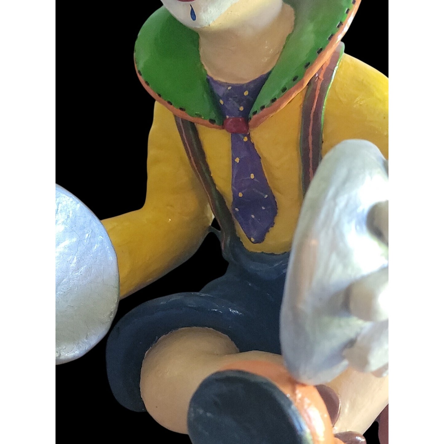 Large Colorful Clown Statue 12" Solid Chalkware Unsigned Tambourines Bright