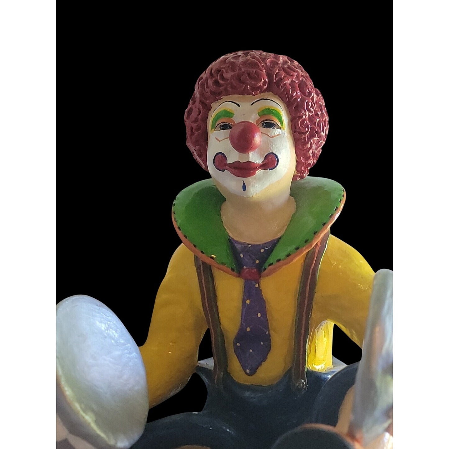 Large Colorful Clown Statue 12" Solid Chalkware Unsigned Tambourines Bright