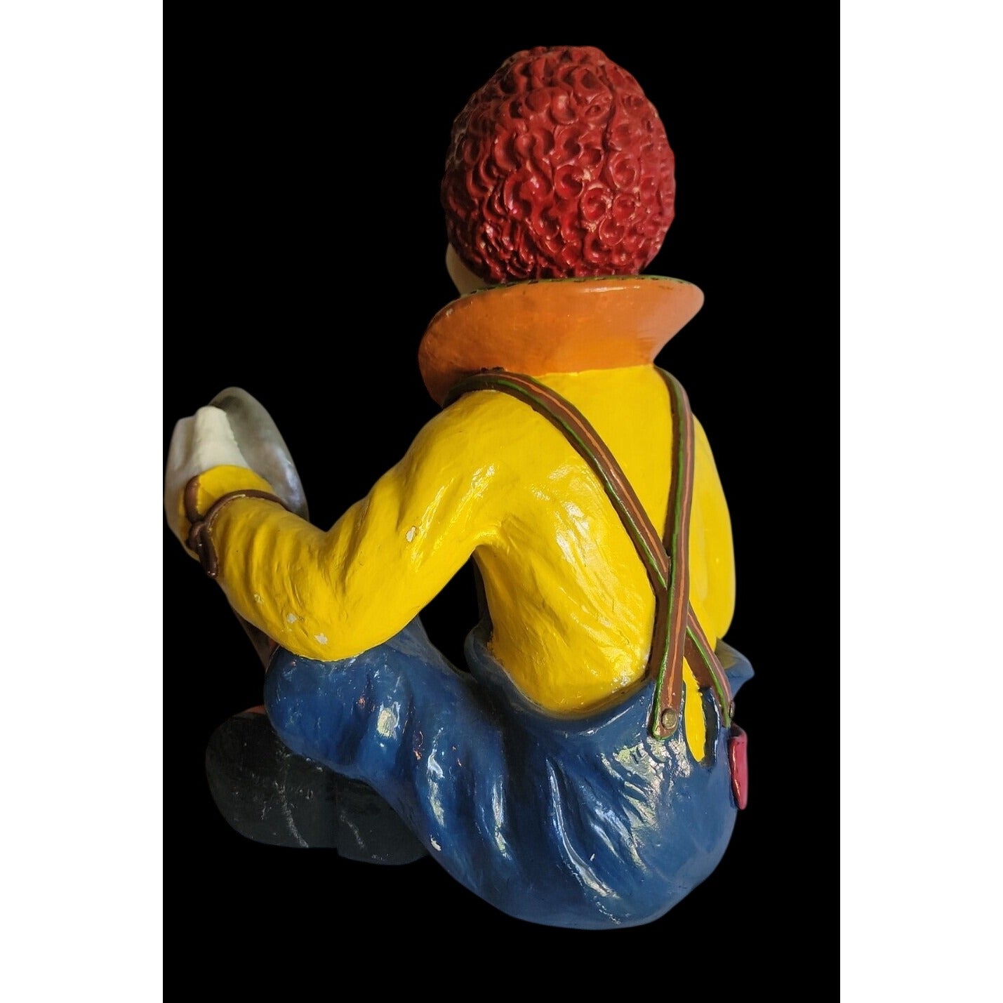 Large Colorful Clown Statue 12" Solid Chalkware Unsigned Tambourines Bright