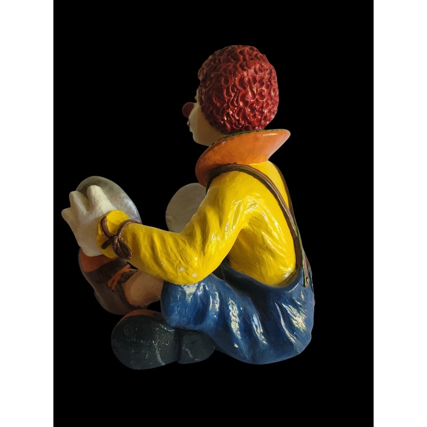 Large Colorful Clown Statue 12" Solid Chalkware Unsigned Tambourines Bright