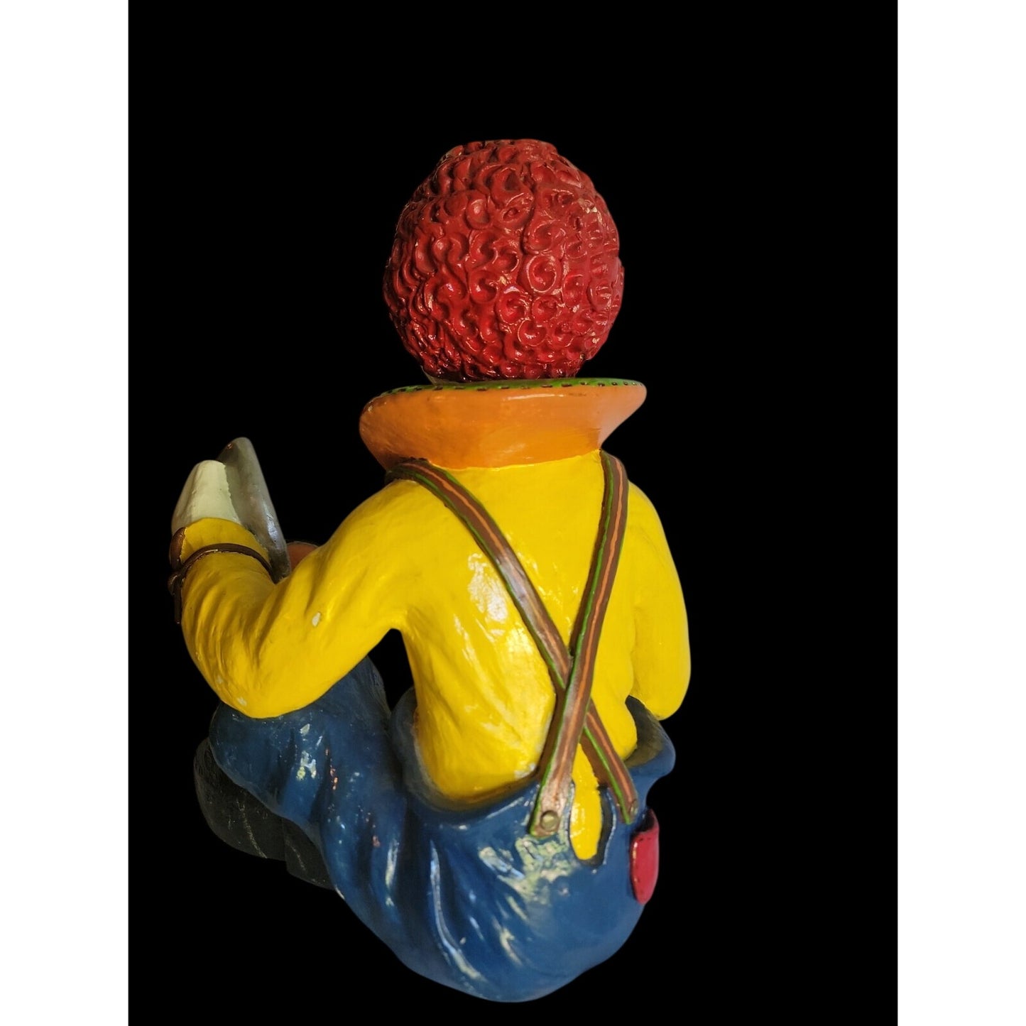 Large Colorful Clown Statue 12" Solid Chalkware Unsigned Tambourines Bright