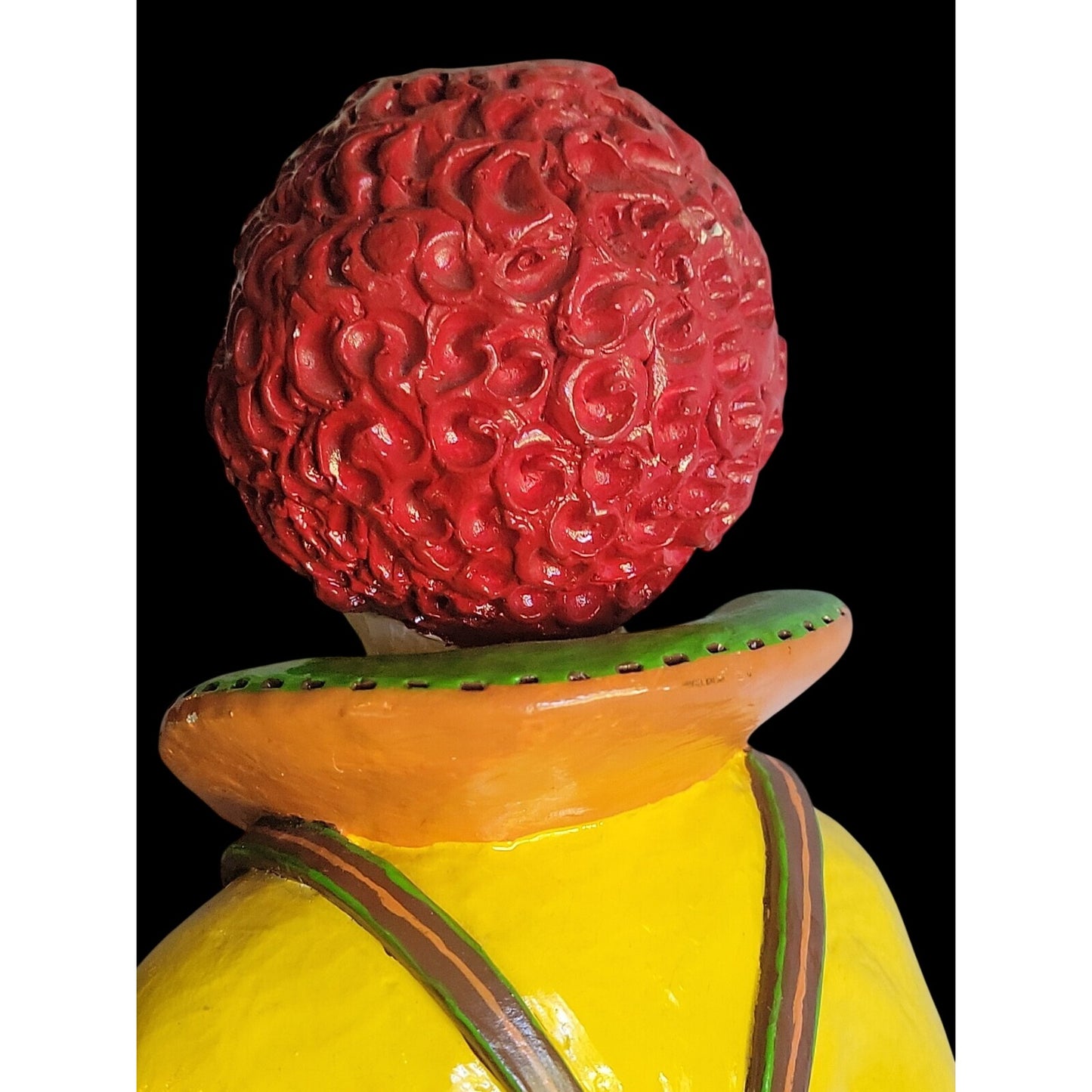 Large Colorful Clown Statue 12" Solid Chalkware Unsigned Tambourines Bright