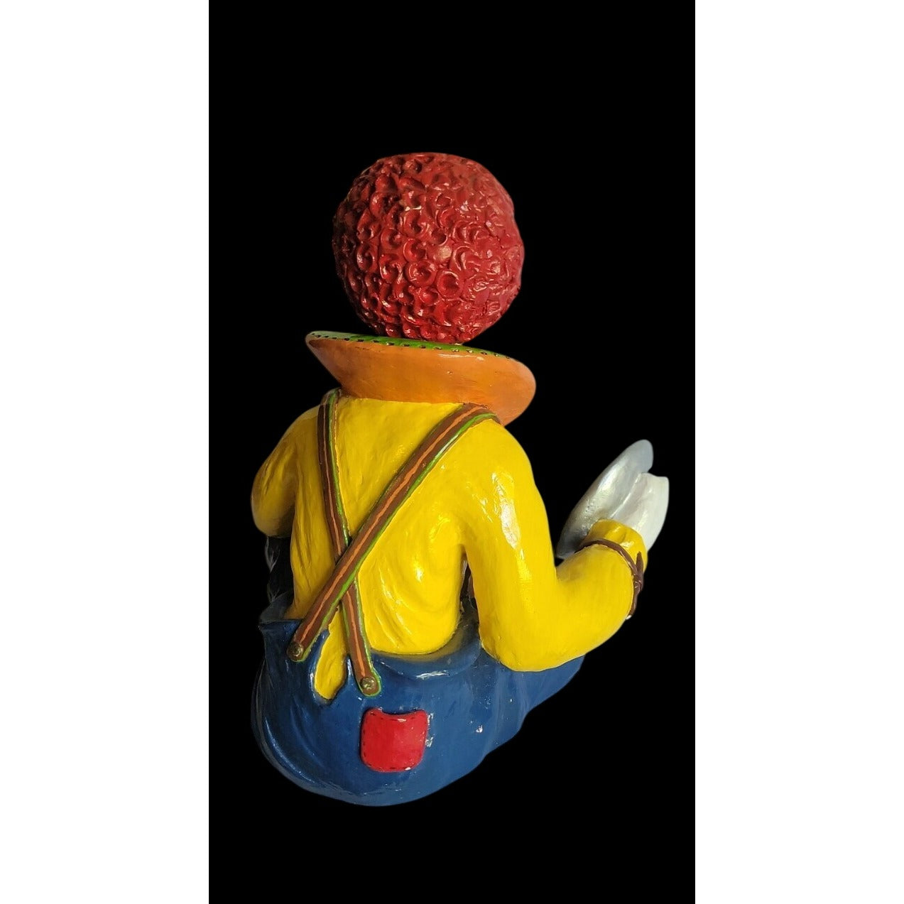Large Colorful Clown Statue 12" Solid Chalkware Unsigned Tambourines Bright