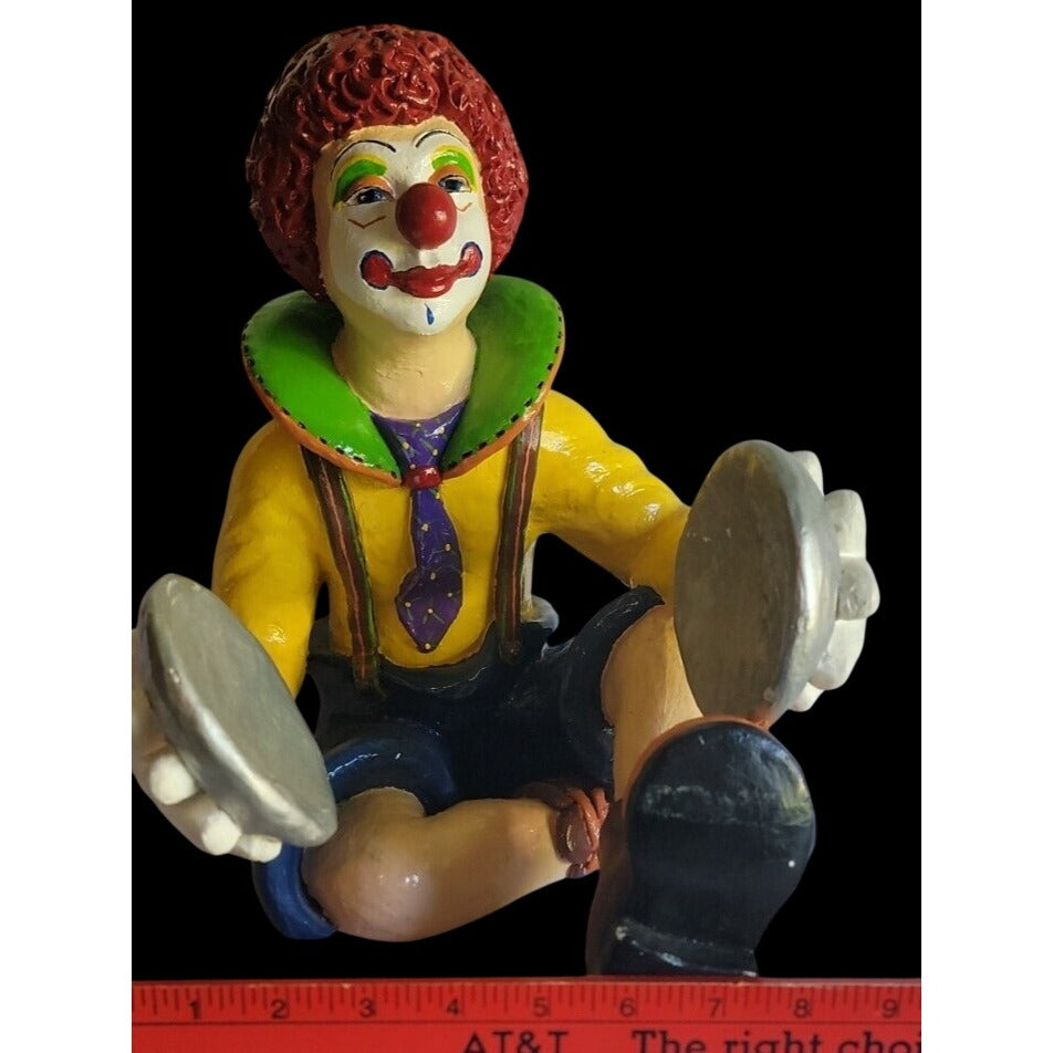 Large Colorful Clown Statue 12" Solid Chalkware Unsigned Tambourines Bright