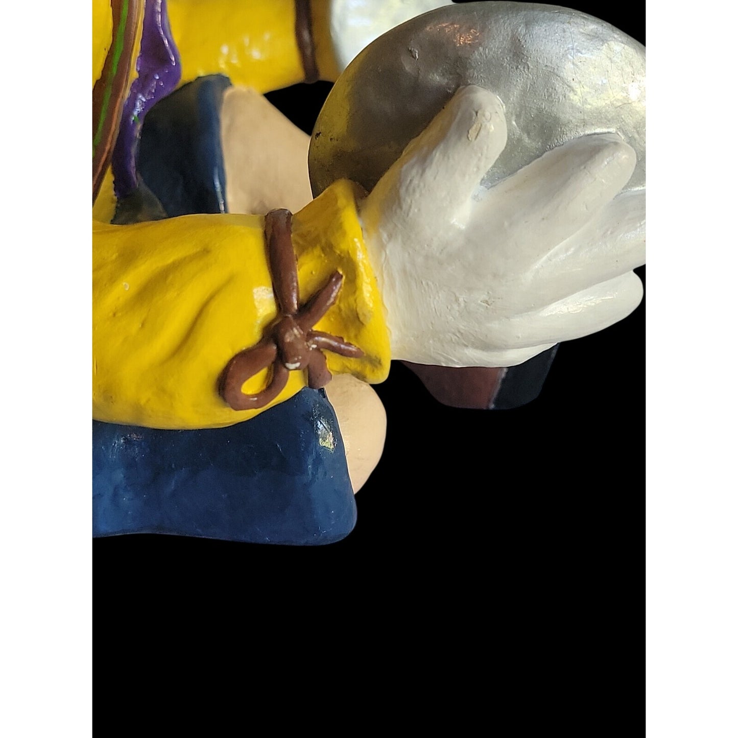 Large Colorful Clown Statue 12" Solid Chalkware Unsigned Tambourines Bright
