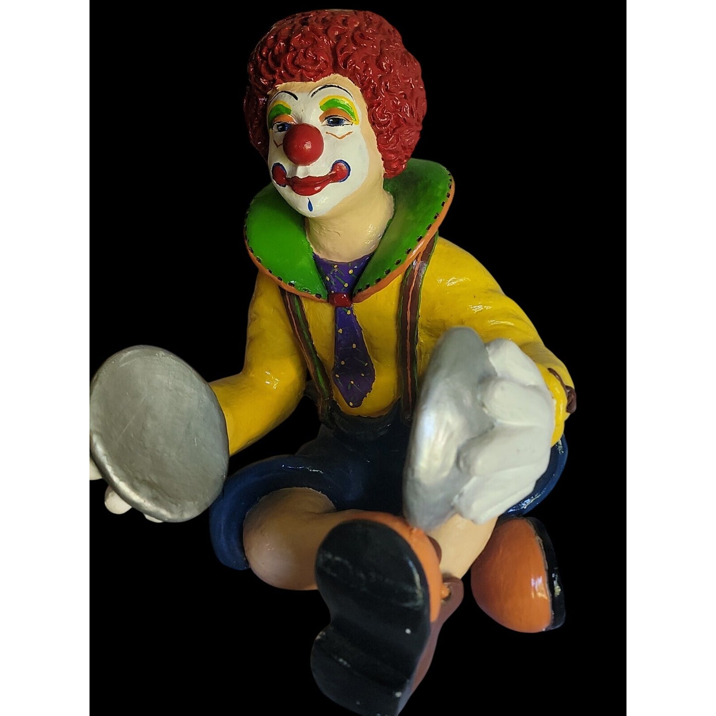 Large Colorful Clown Statue 12" Solid Chalkware Unsigned Tambourines Bright
