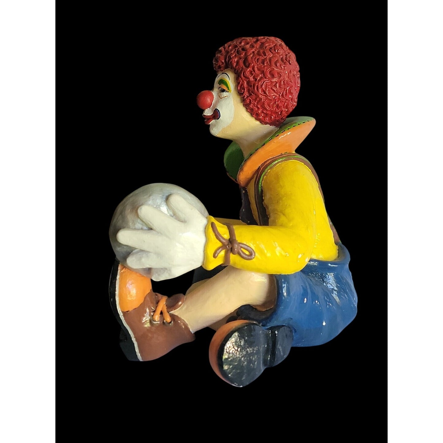 Large Colorful Clown Statue 12" Solid Chalkware Unsigned Tambourines Bright