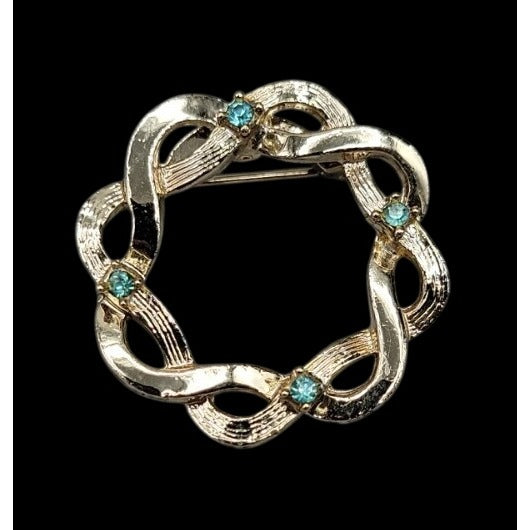 Gerrys Twisted Wreath Brooch Vintage Aurora Borealis Rhinestone Accents Pin