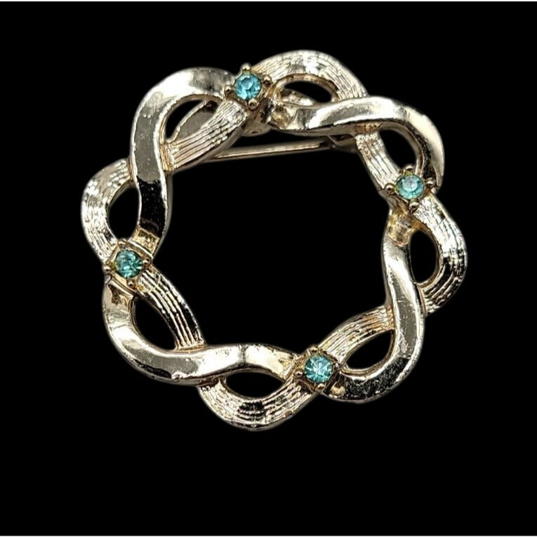 Gerrys Twisted Wreath Brooch Vintage Aurora Borealis Rhinestone Accents Pin