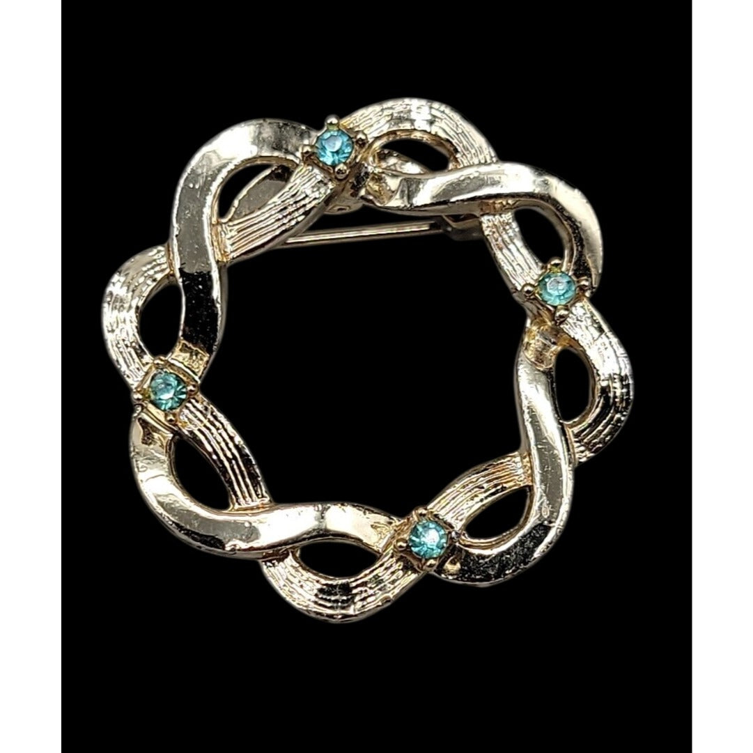 Gerrys Twisted Wreath Brooch Vintage Aurora Borealis Rhinestone Accents Pin