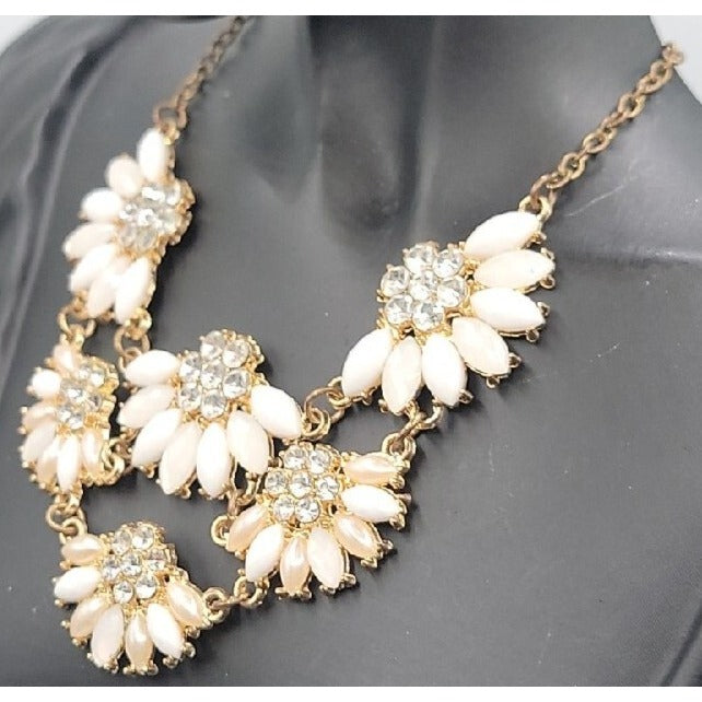 J Crew White Floral Bib Necklace Boho Style Statement 20" Necklace