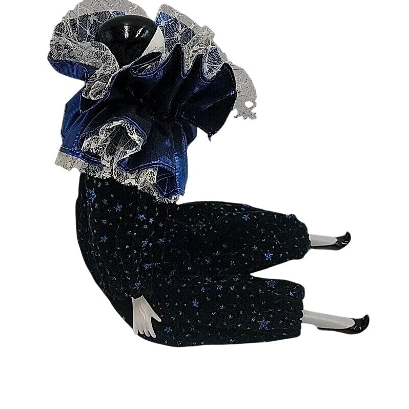 VTG Italian Harlequin Pierrot Porcelain Doll Collectors Blue Black Clothes 14"