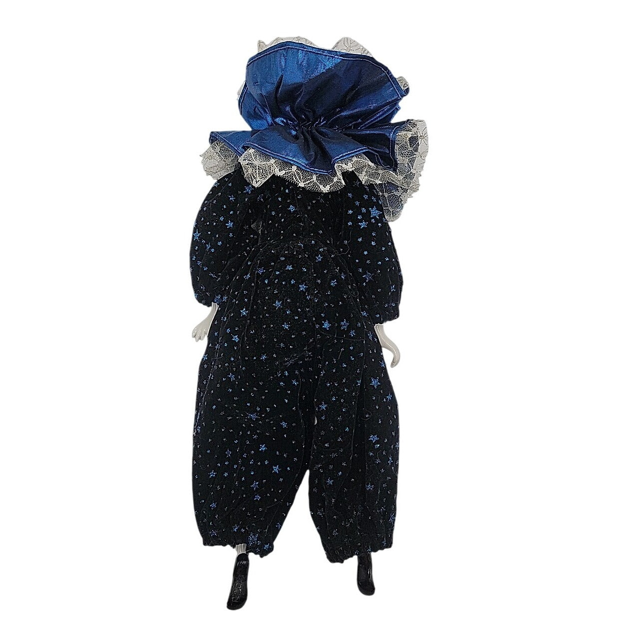 VTG Italian Harlequin Pierrot Porcelain Doll Collectors Blue Black Clothes 14"
