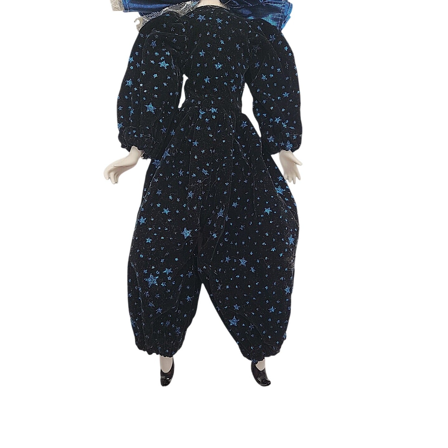 VTG Italian Harlequin Pierrot Porcelain Doll Collectors Blue Black Clothes 14"