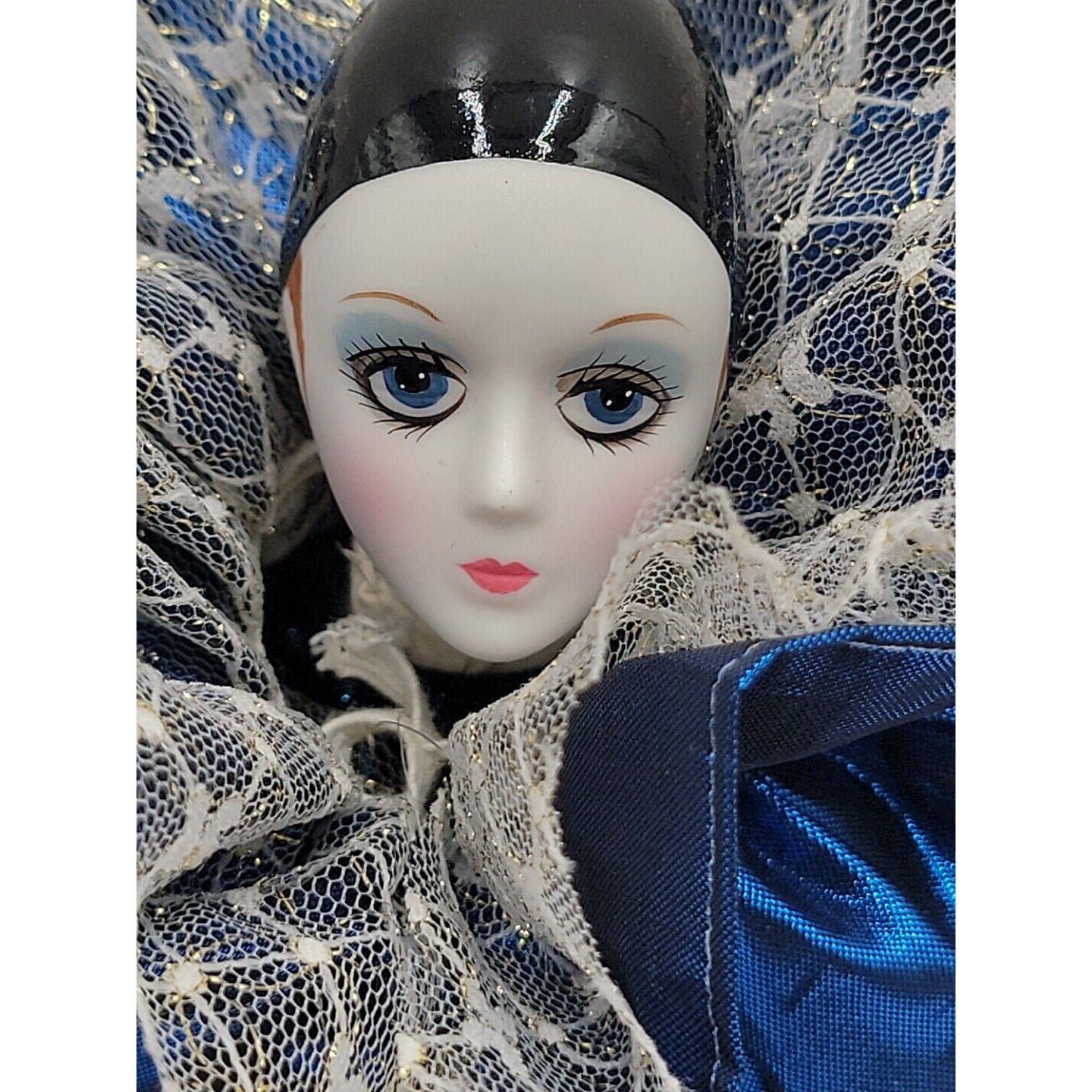 VTG Italian Harlequin Pierrot Porcelain Doll Collectors Blue Black Clothes 14"