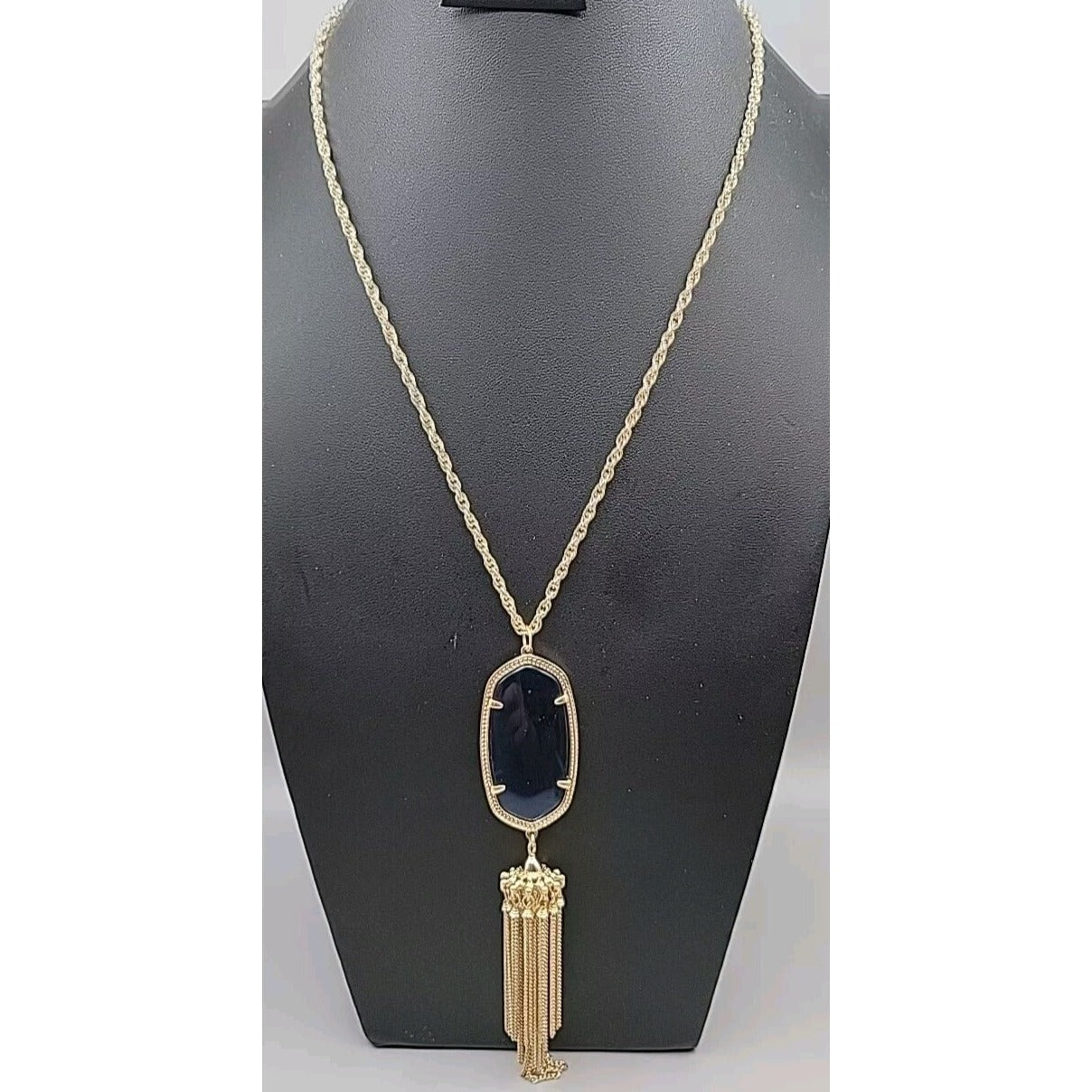 Kendra Scott Rayne Necklace 14kgp Navy Blue Faux Cats Eye Tassel Pendant 30"