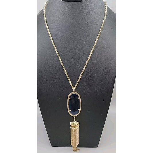 Kendra Scott Rayne Necklace 14kgp Navy Blue Faux Cats Eye Tassel Pendant 30"