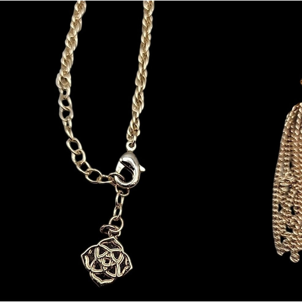 Kendra Scott Rayne Necklace 14kgp Navy Blue Faux Cats Eye Tassel Pendant 30"