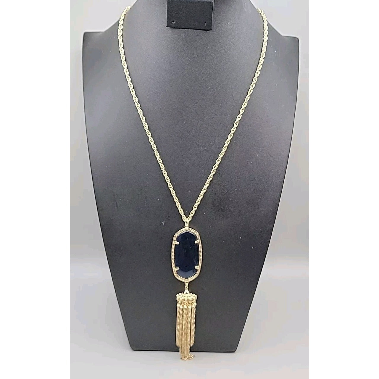 Kendra Scott Rayne Necklace 14kgp Navy Blue Faux Cats Eye Tassel Pendant 30"