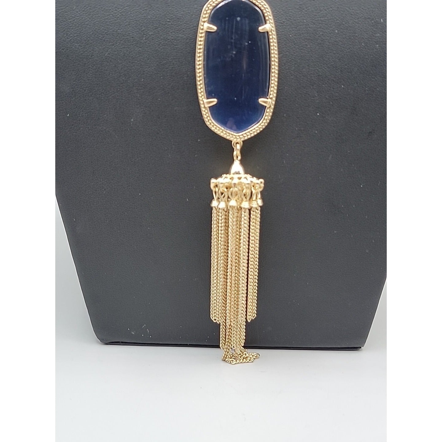 Kendra Scott Rayne Necklace 14kgp Navy Blue Faux Cats Eye Tassel Pendant 30"