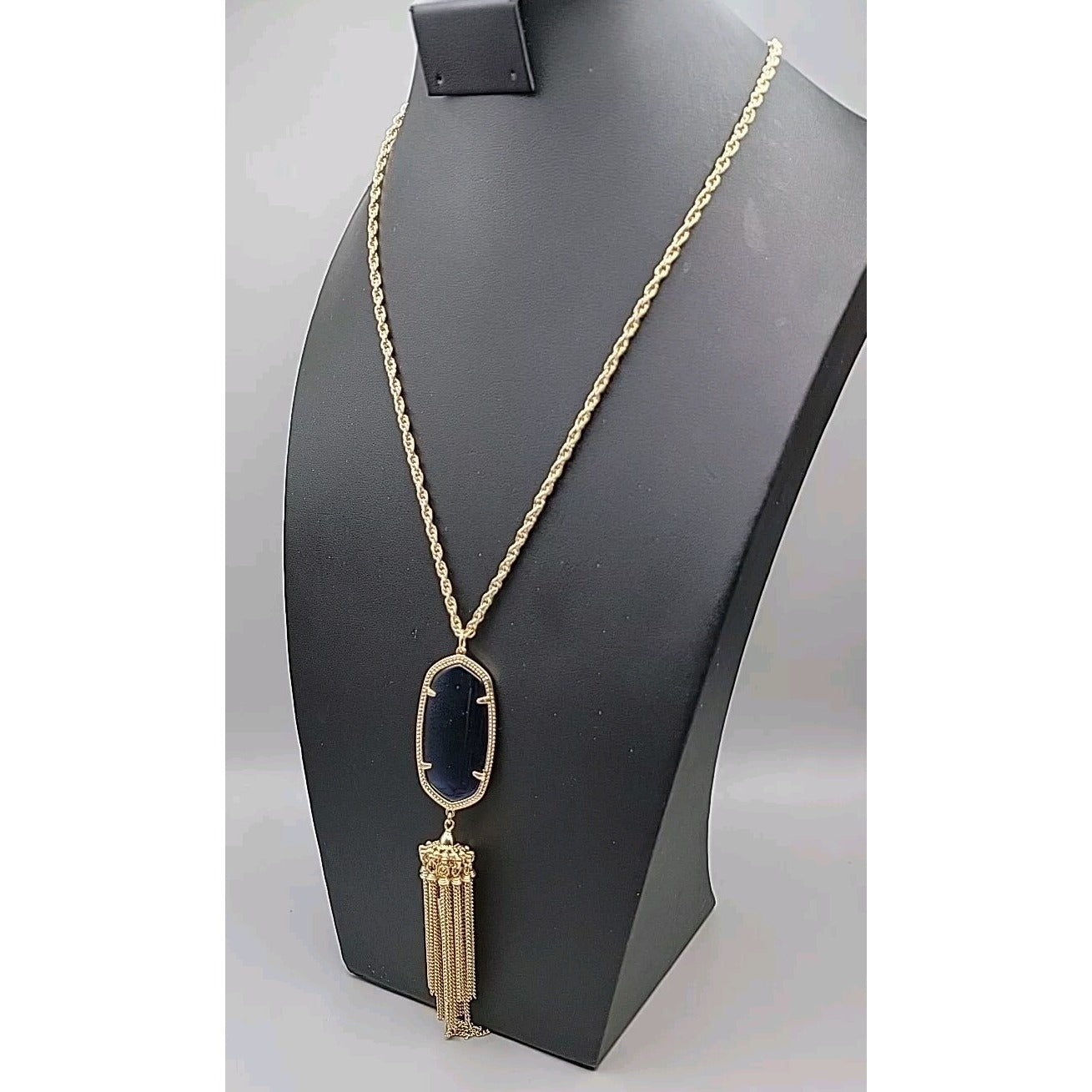 Kendra Scott Rayne Necklace 14kgp Navy Blue Faux Cats Eye Tassel Pendant 30"