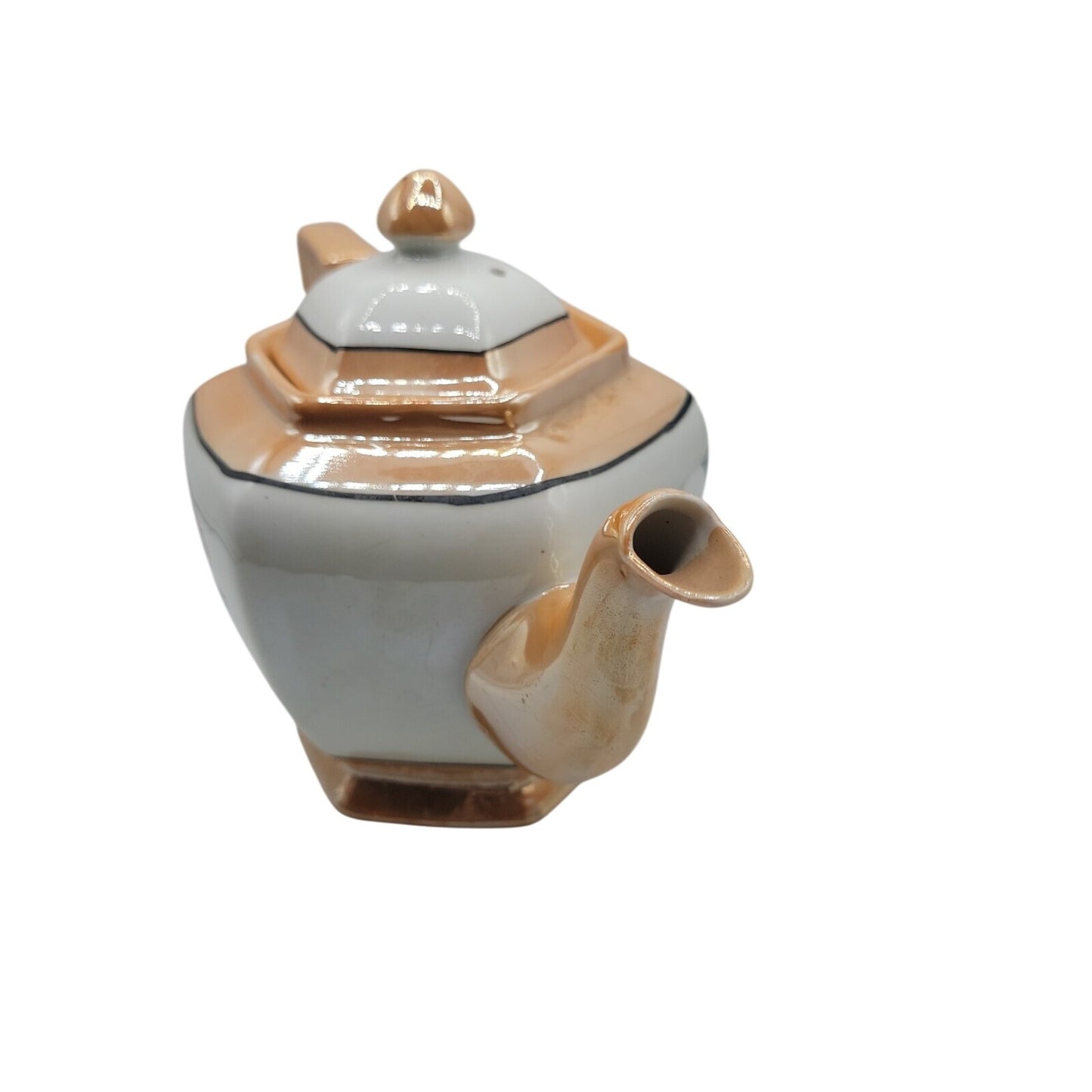 Vintage Lusterware Teapot Japan Hexagonal Bone China Iridescent Floral Design