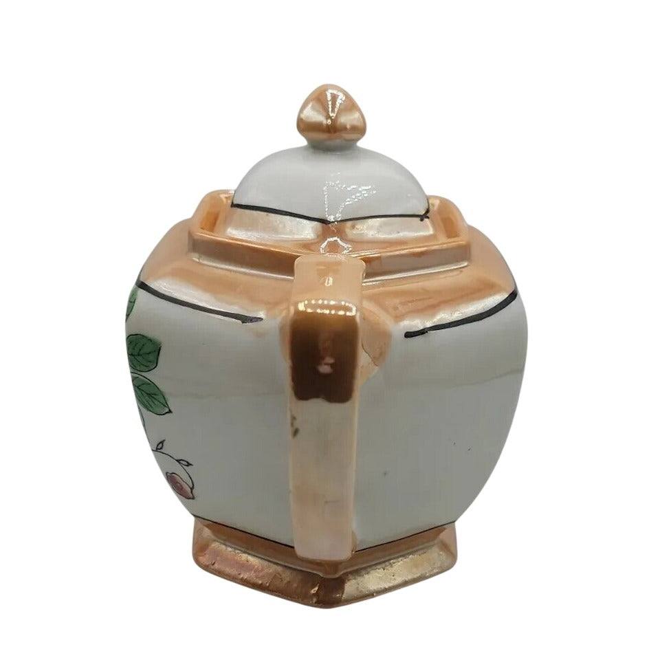 Vintage Lusterware Teapot Japan Hexagonal Bone China Iridescent Floral Design