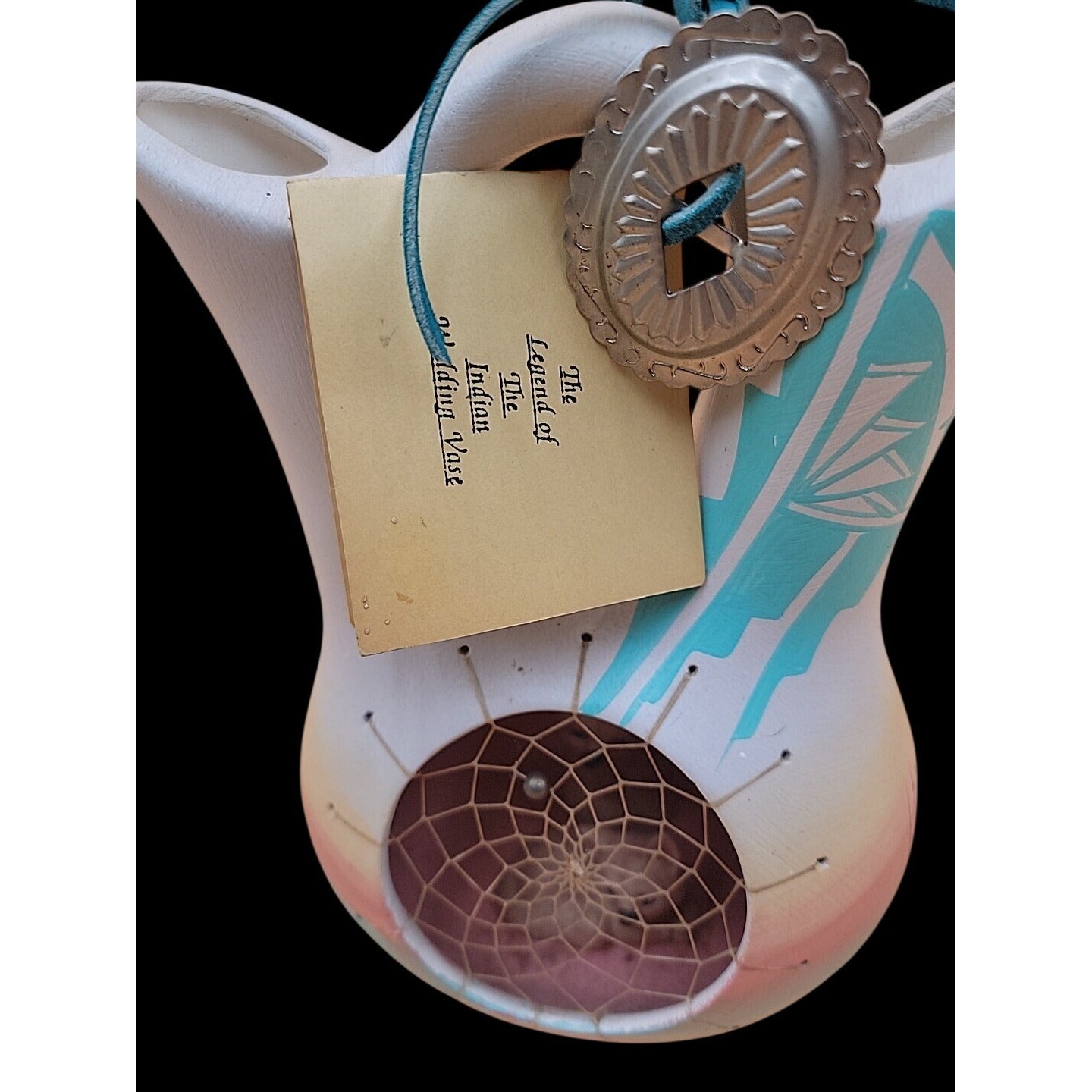 Carmen Smith Navajo Dreamcatcher Pottery Wedding Vase w/Concho Native American