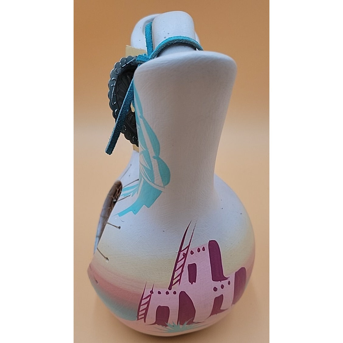 Carmen Smith Navajo Dreamcatcher Pottery Wedding Vase w/Concho Native American