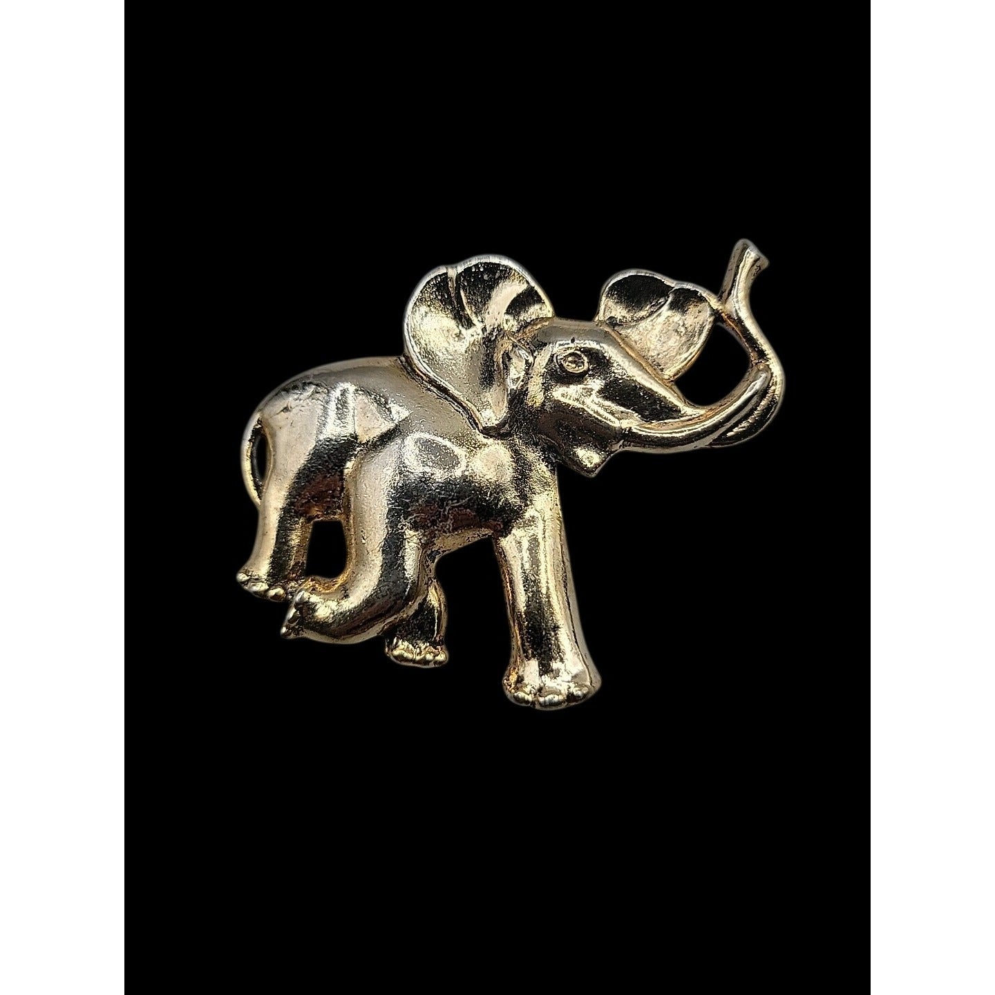 Gold-Tone Elephant Brooch Pin With Textured Finish Trunk Up for Good Luck