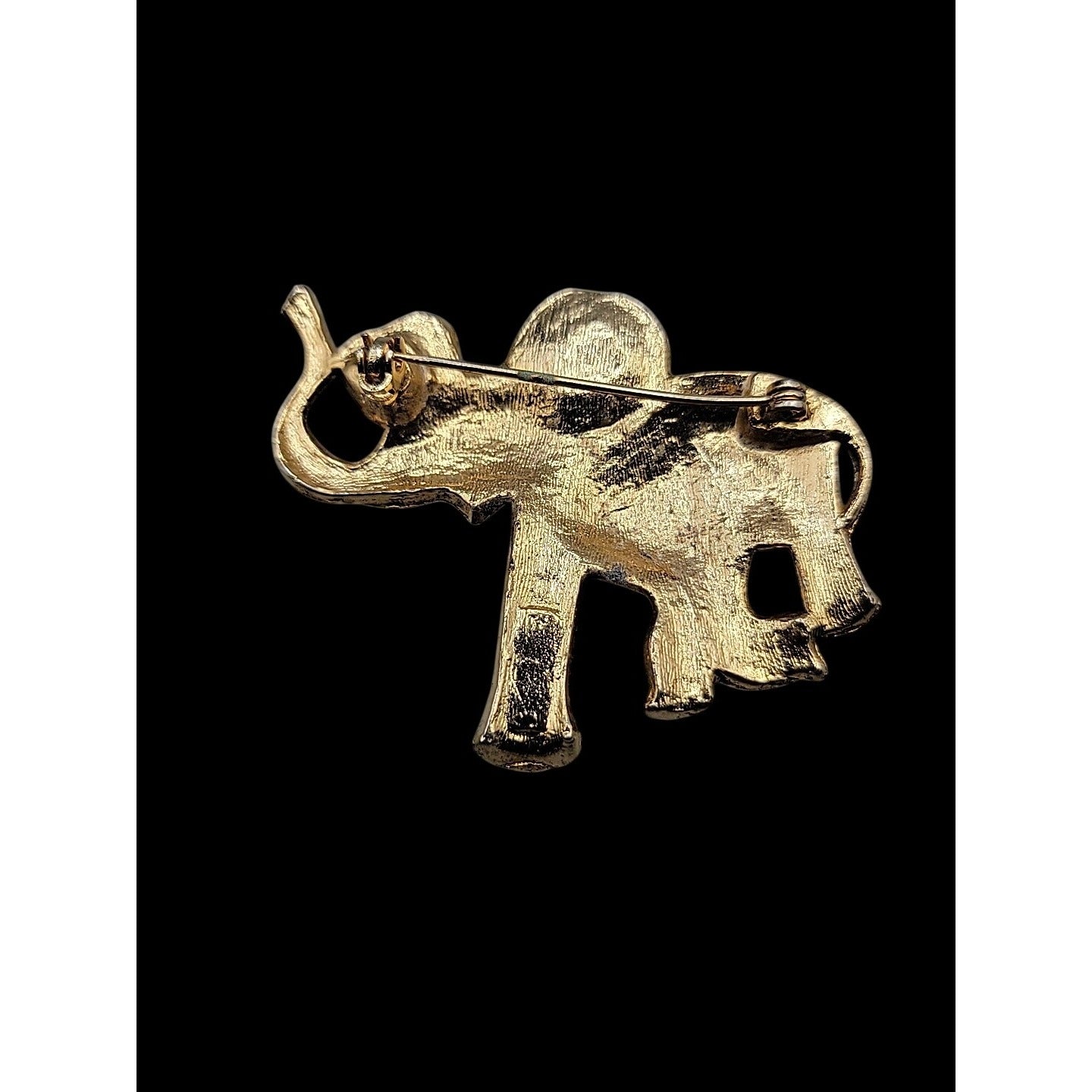 Gold-Tone Elephant Brooch Pin With Textured Finish Trunk Up for Good Luck
