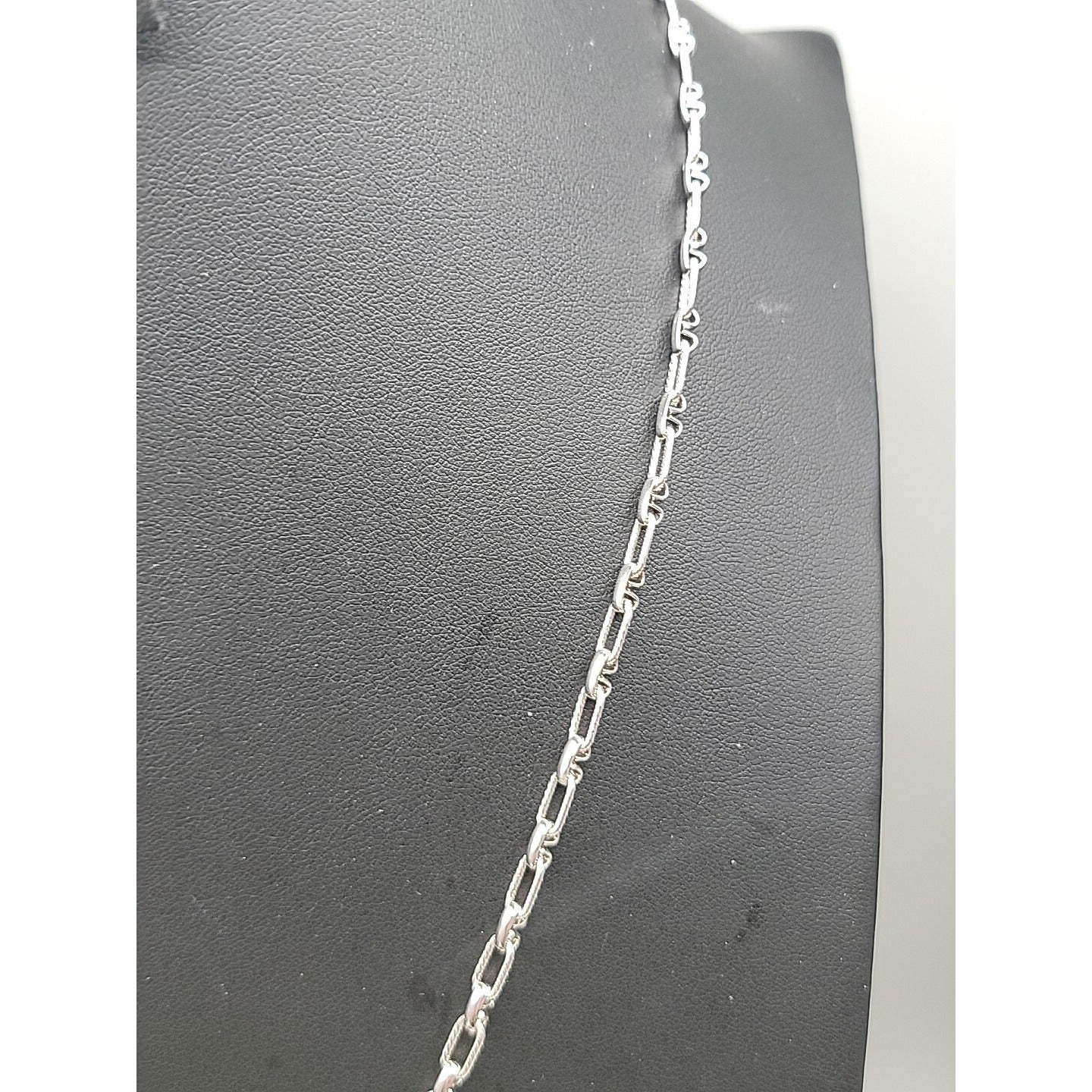 Monet Pendant Necklace Signed Open Metal Work 30" Silver Tone Chain