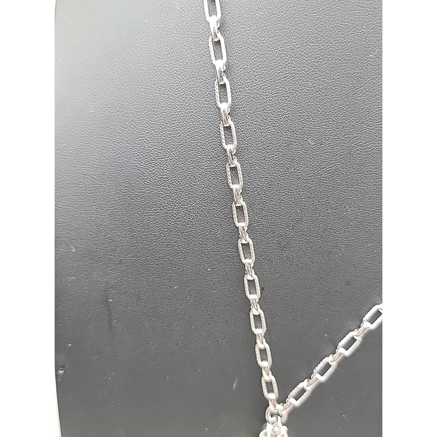 Monet Pendant Necklace Signed Open Metal Work 30" Silver Tone Chain