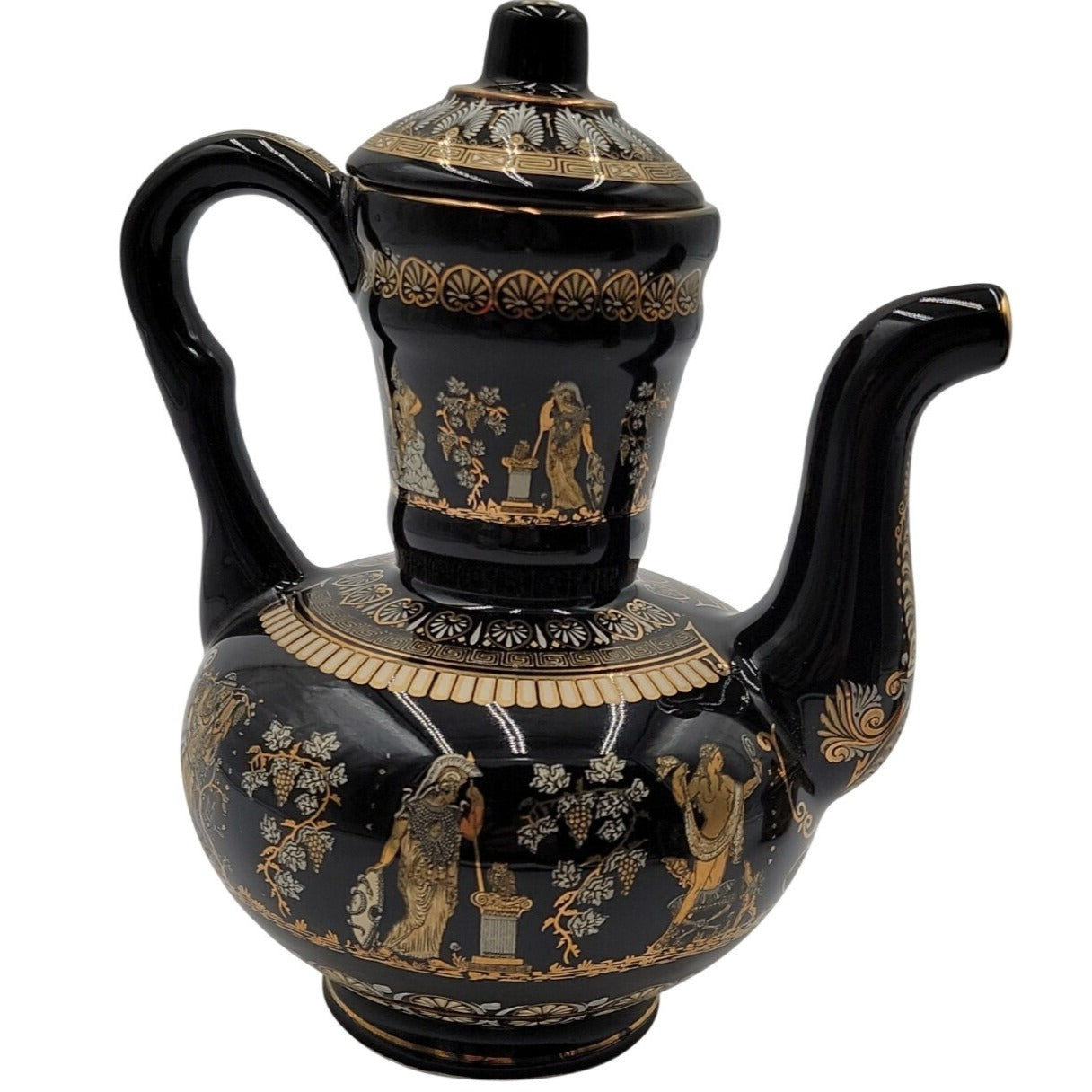 Vintage Greek Tea Set Ceramotechnica Xipolias 24K Gold Handmade Hellas 3pc Mint