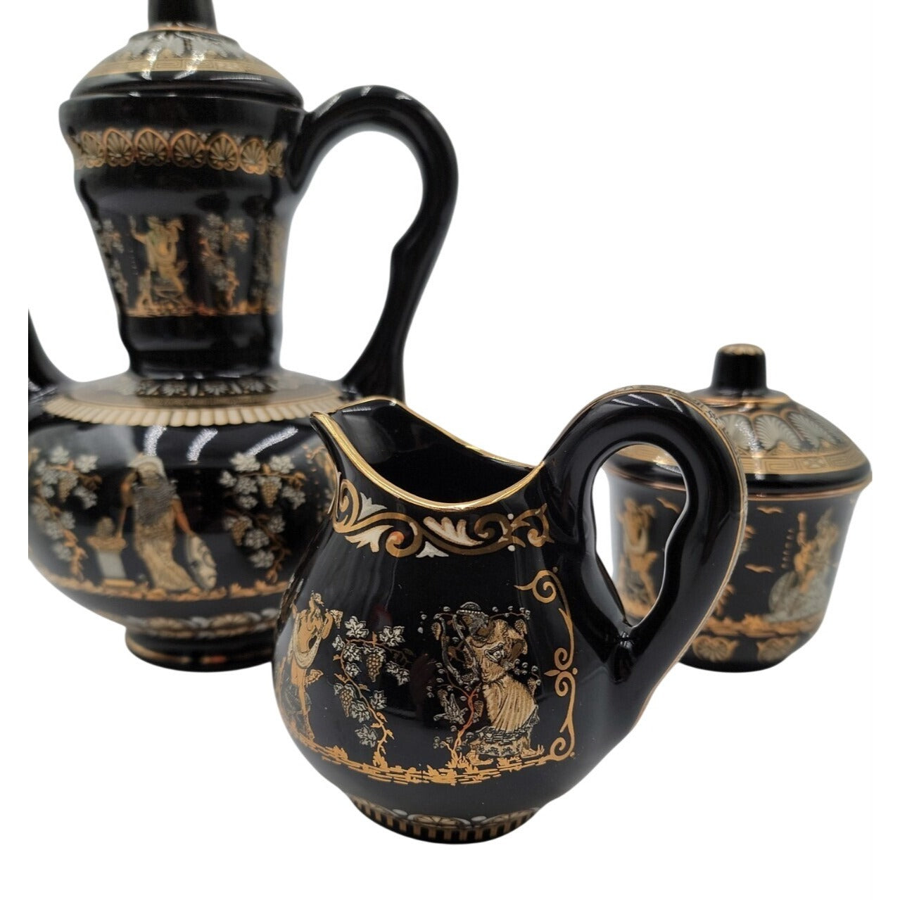 Vintage Greek Tea Set Ceramotechnica Xipolias 24K Gold Handmade Hellas 3pc Mint
